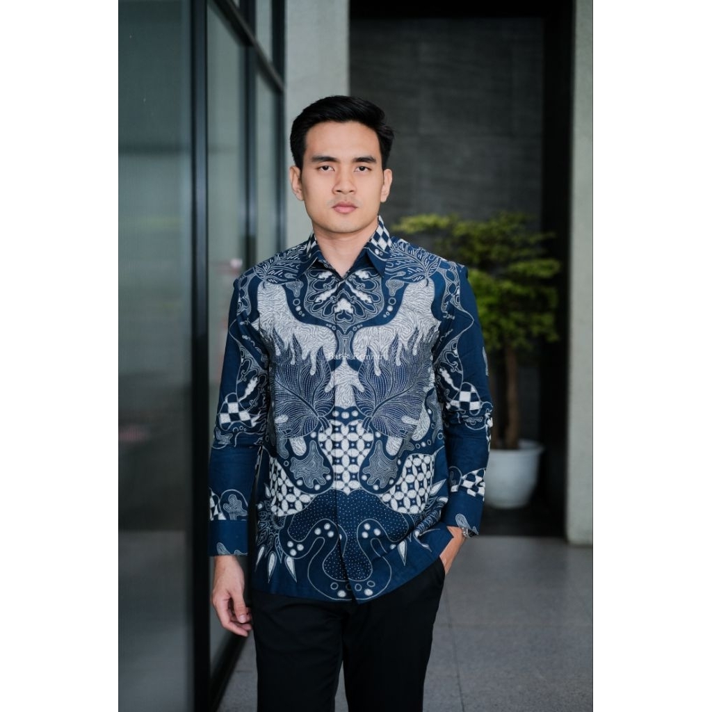 LENGAN PANJANG REGULER motif SEMBODRO NAVI Baju Batik Pria Kain Katun Lapisan Furing Baju Kantor Baj