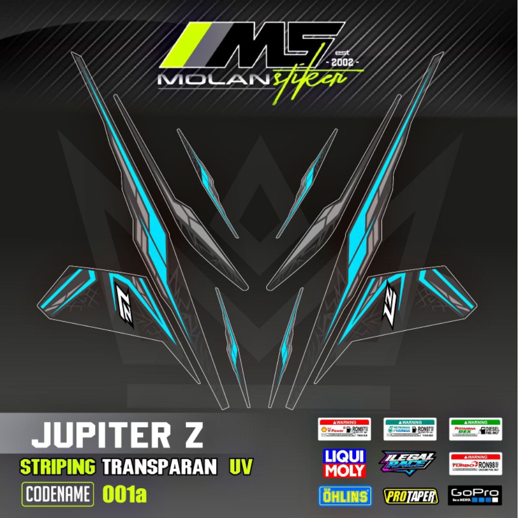 Decal Sticker Striping Variasi Transparan Uv Jupiter Z Burhan 2004-2009 Jupiter Lama 2001-2004 Yamah