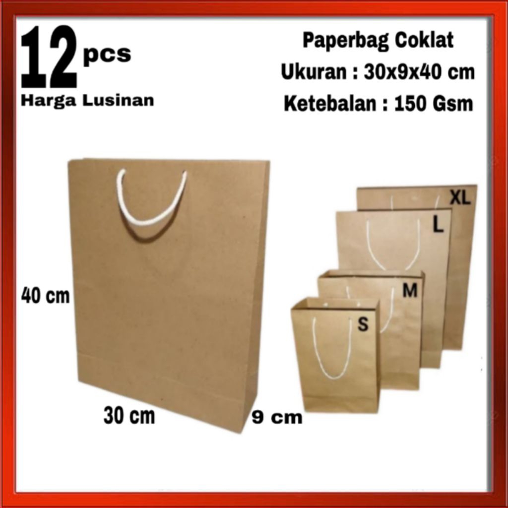 

(1 lusin) Tas Paperbag Coklat Polos Ukuran 30x9x40 cm Souvenir,Seminar,Taskado,Ulangtahun,Goodiebag
