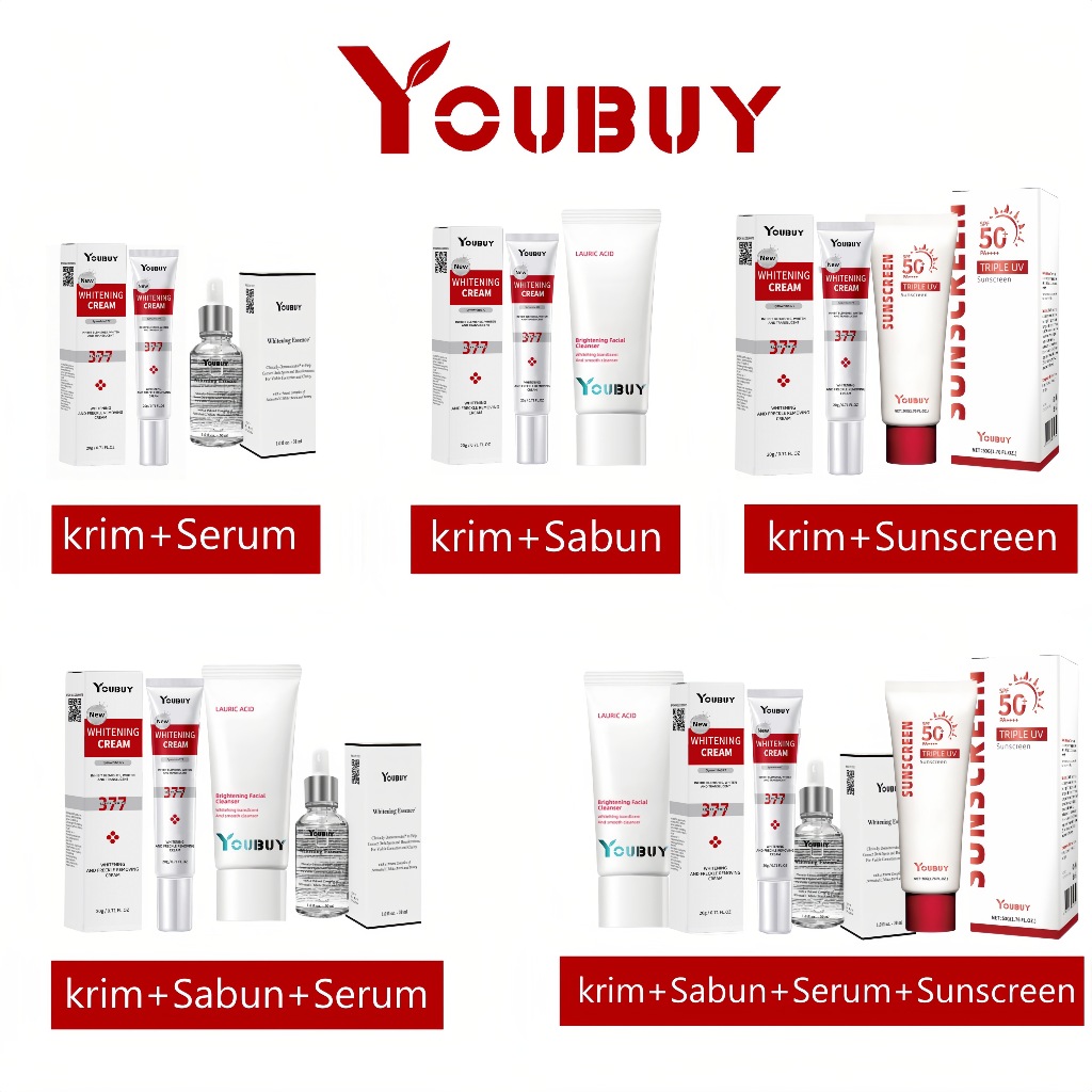 YOUBUY Whitening Dark Spot Freckle Removing Brightening SkinCare Set Cream+Facial Cleanser+Serum+Sun