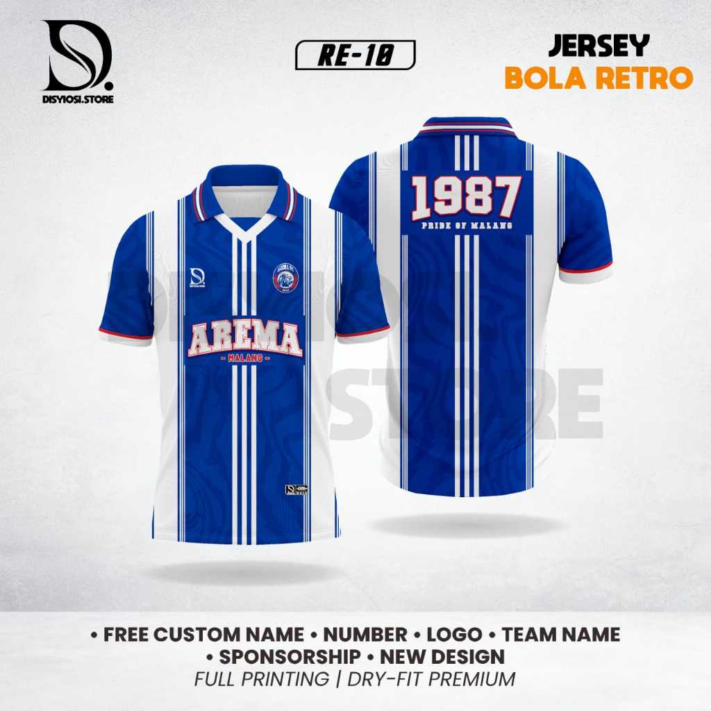 Baju Bola Retro AREMA FC Malang | Jersey Retro AREMA FC Malang Fans Club Unisex Dry-Fit Full Printin