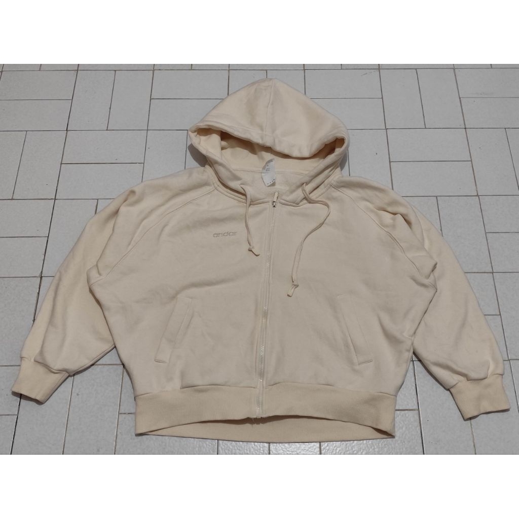 Jaket Hoodie Zip Andar Oversize Boxy Cream