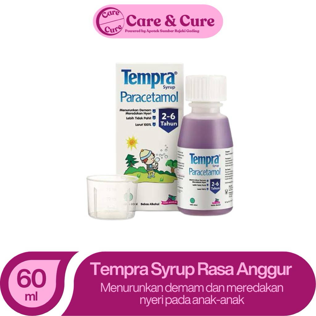 Tempra Syrup Rasa Anggur (60 ml) - Obat Sirup Demam, Nyeri, Sakit Gigi pada Anak
