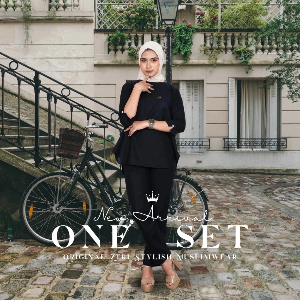 Setelan One Set Wanita Bahan Linen Premium Motif Polos Adem Wudhu Friendly