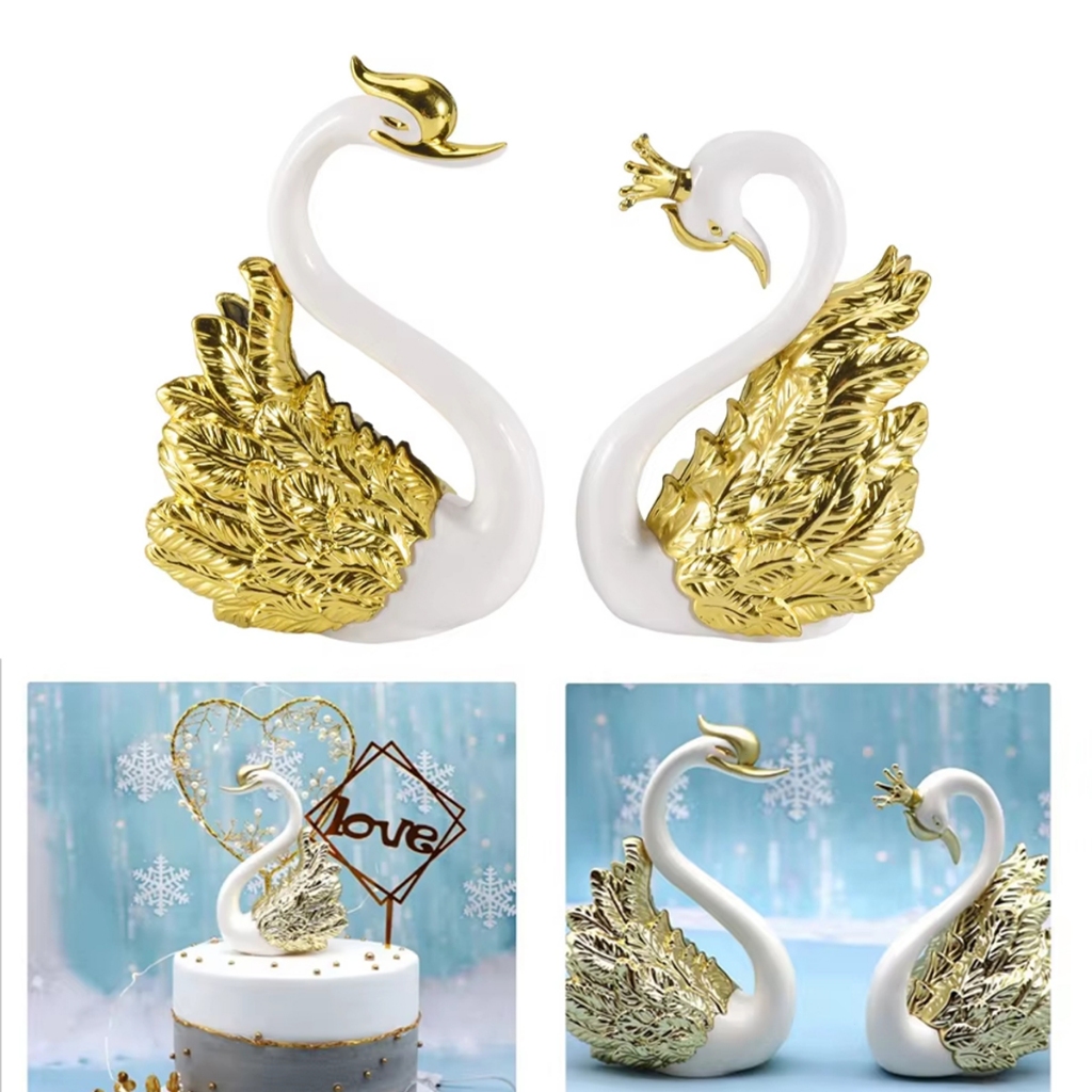 Pajangan angsa kristal Sepasang Wedding Gold Silver Hiasan Flaminggo Pajangan Angsa Dekorasi