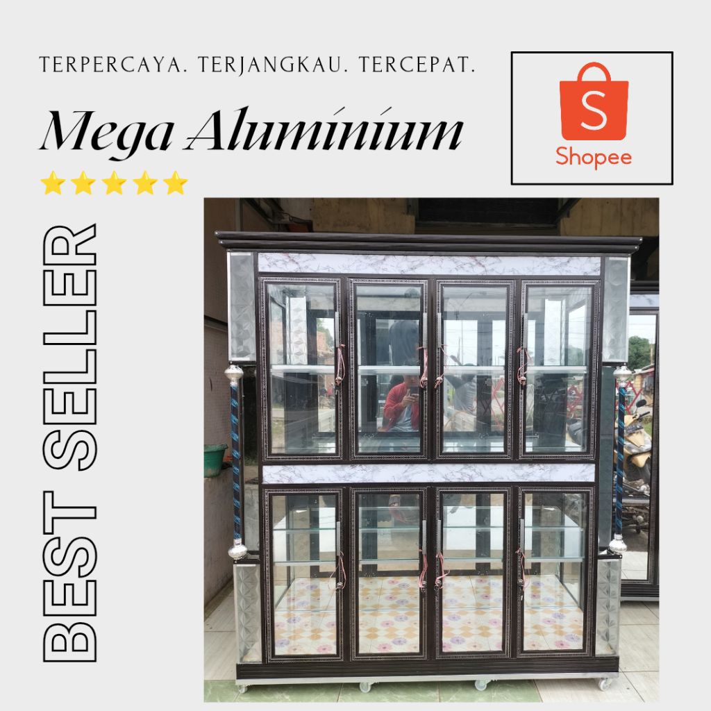 LEMARI HIAS 4 PINTU TIANG ALUMINIUM MURAH PALEMBANG
