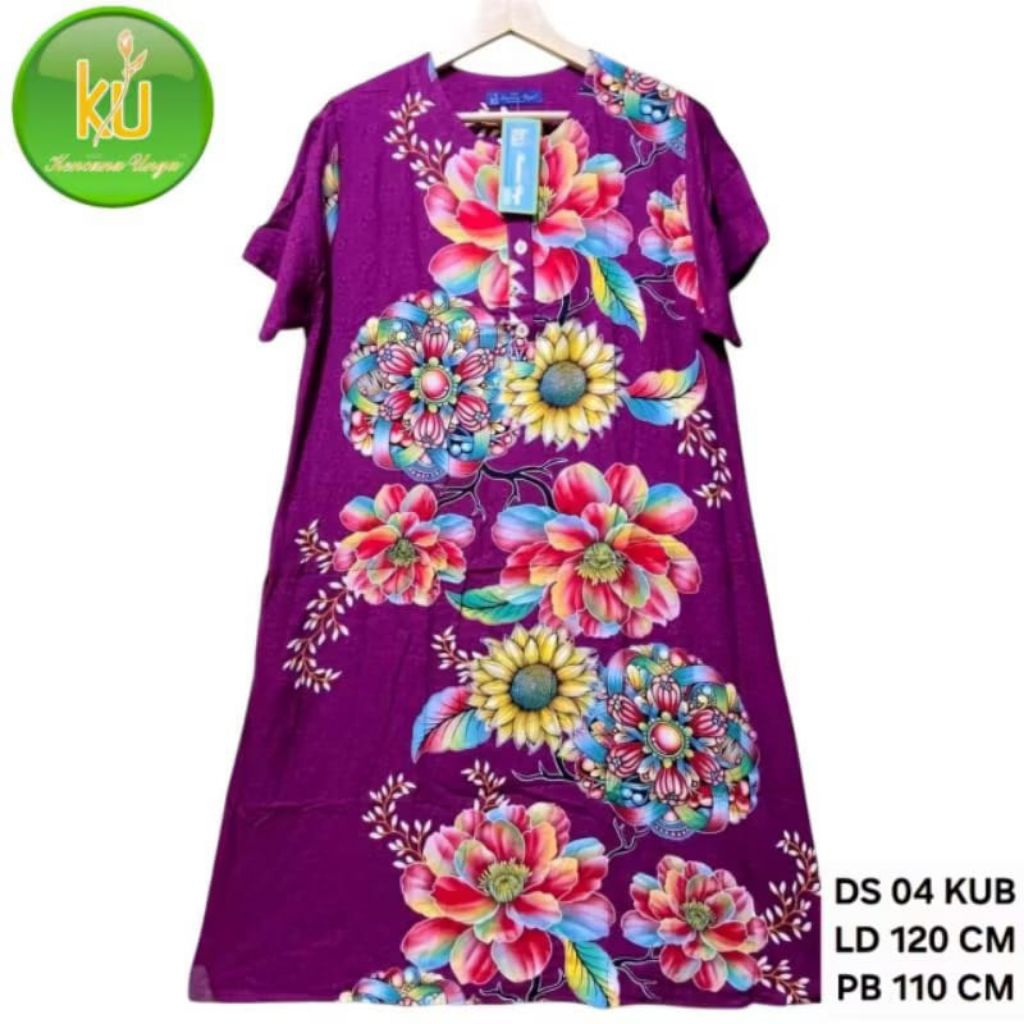 BATIK KENCANA UNGU DASTER 04 LEBEL BIRU ORIGINAL LENGAN PENDEK BUNSUI LD 120 CM DRESS SANTAI WANITA 