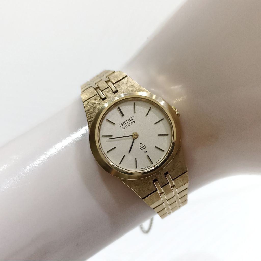 Jam Tangan Seiko Vintage Ladies SGP Solid Gold Plated 4130-6020 Quartz Watch Emas Wanita Second Ori