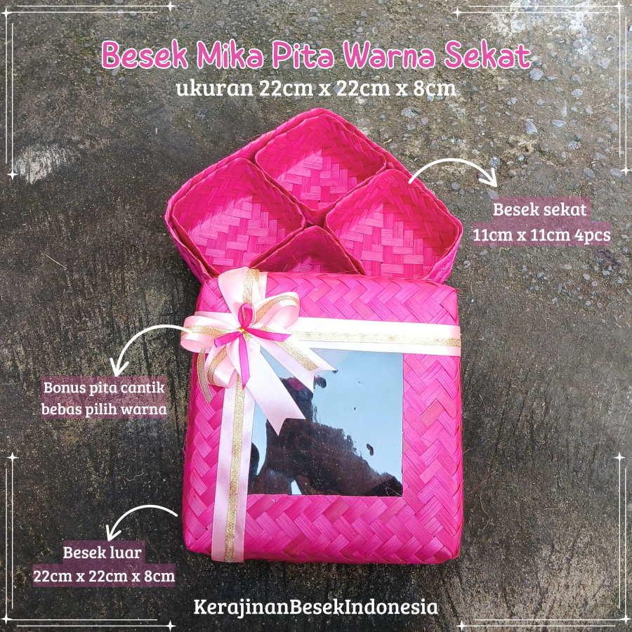 

SEPASANG BESEK 30cm, 22cm dan 20cm MIKA PITA WARNA DENGAN SEKAT BONUS PITA kotak nasi lauk keranjang