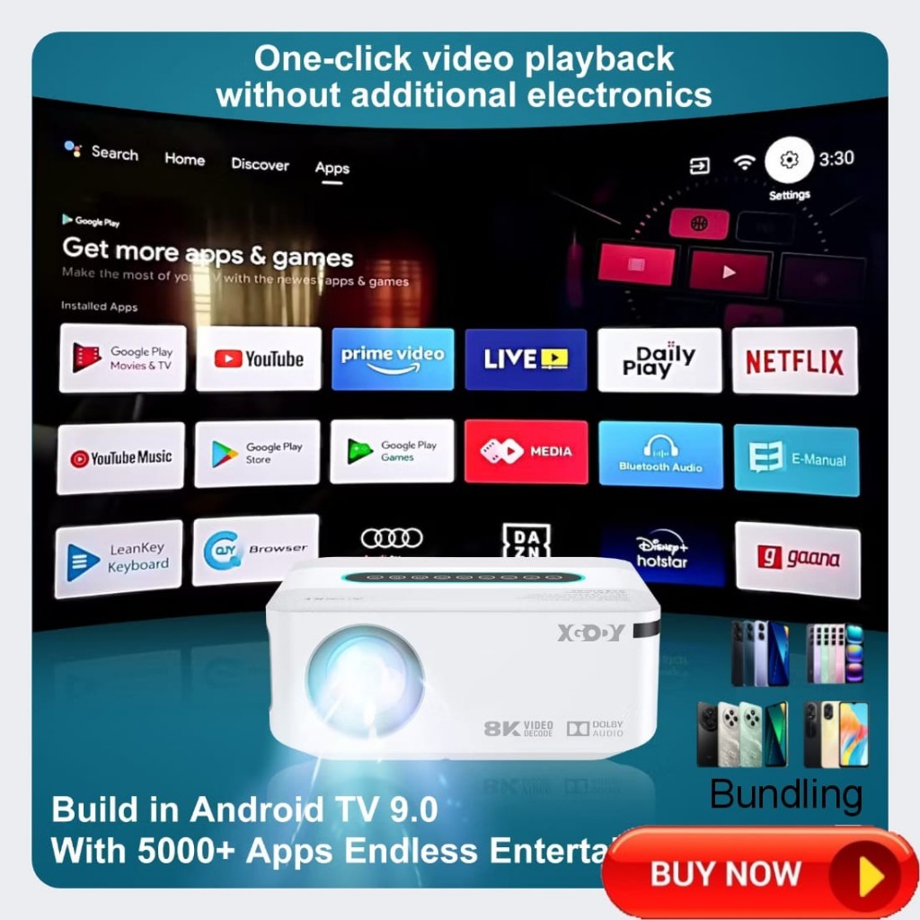 XGODY X1 Smart Proyektor LCD -Android 9 - FHD 1080P -Dolby Atmos -2GB+16GB -Auto Keystone - 460 ANSI