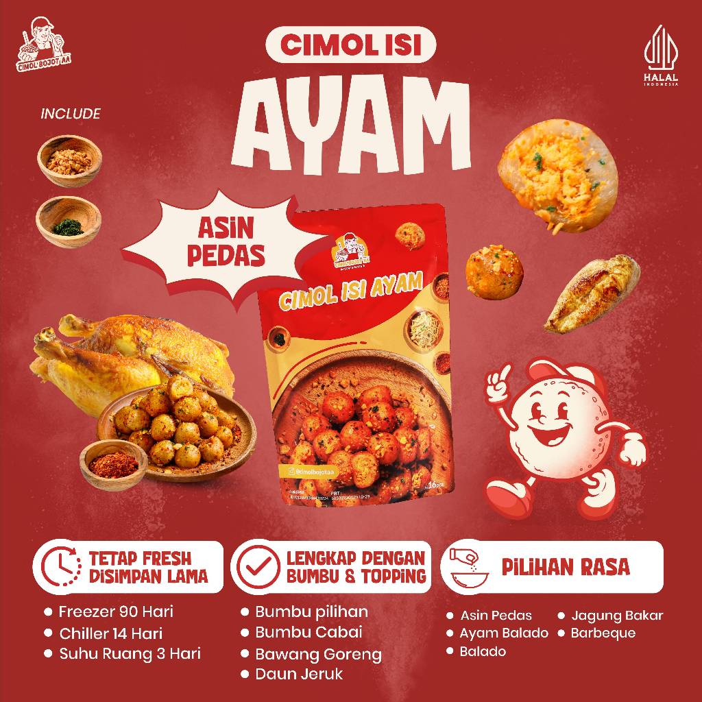 

Cimol Bojot AA isi Ayam Rasa Asin Pedas Daun Jeruk