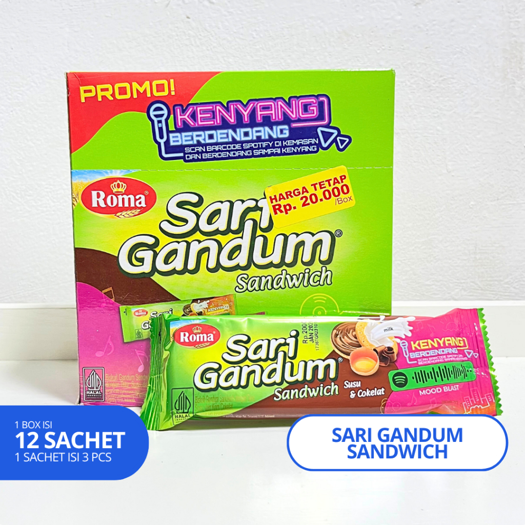 

Roma Sari gandum Sandwich Coklat Box Isi 12 Sachet