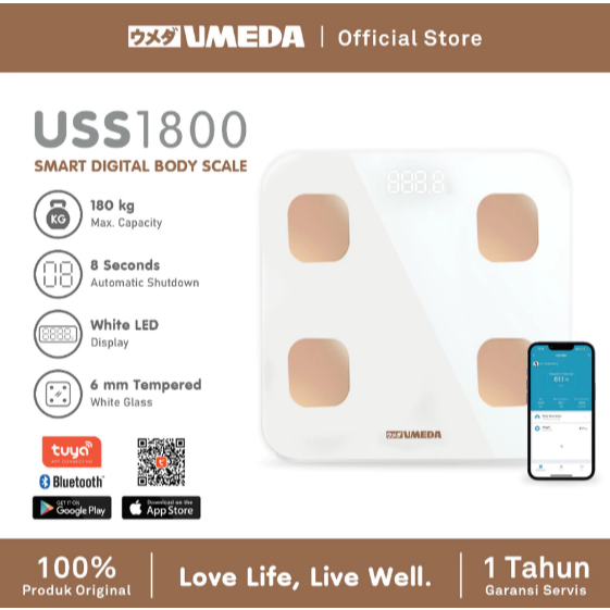 Umeda USS1800 Timbangan Berat Badan Digital 180kg + Body Fat Monitor / Smart Digital Body Scale