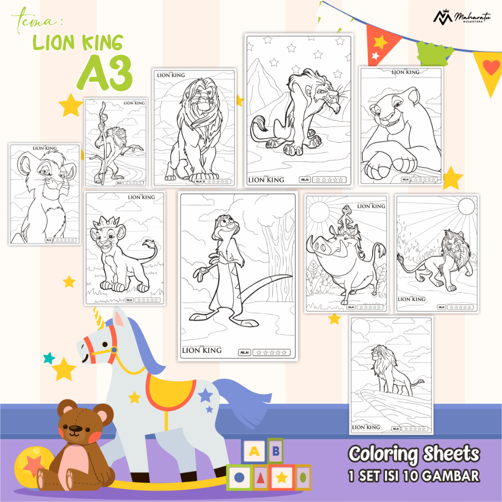 

[LION KING A3] LEMBAR MEWARNAI ANAK - KERTAS GAMBAR ANAK READY STOCK - COLORING SHEETS