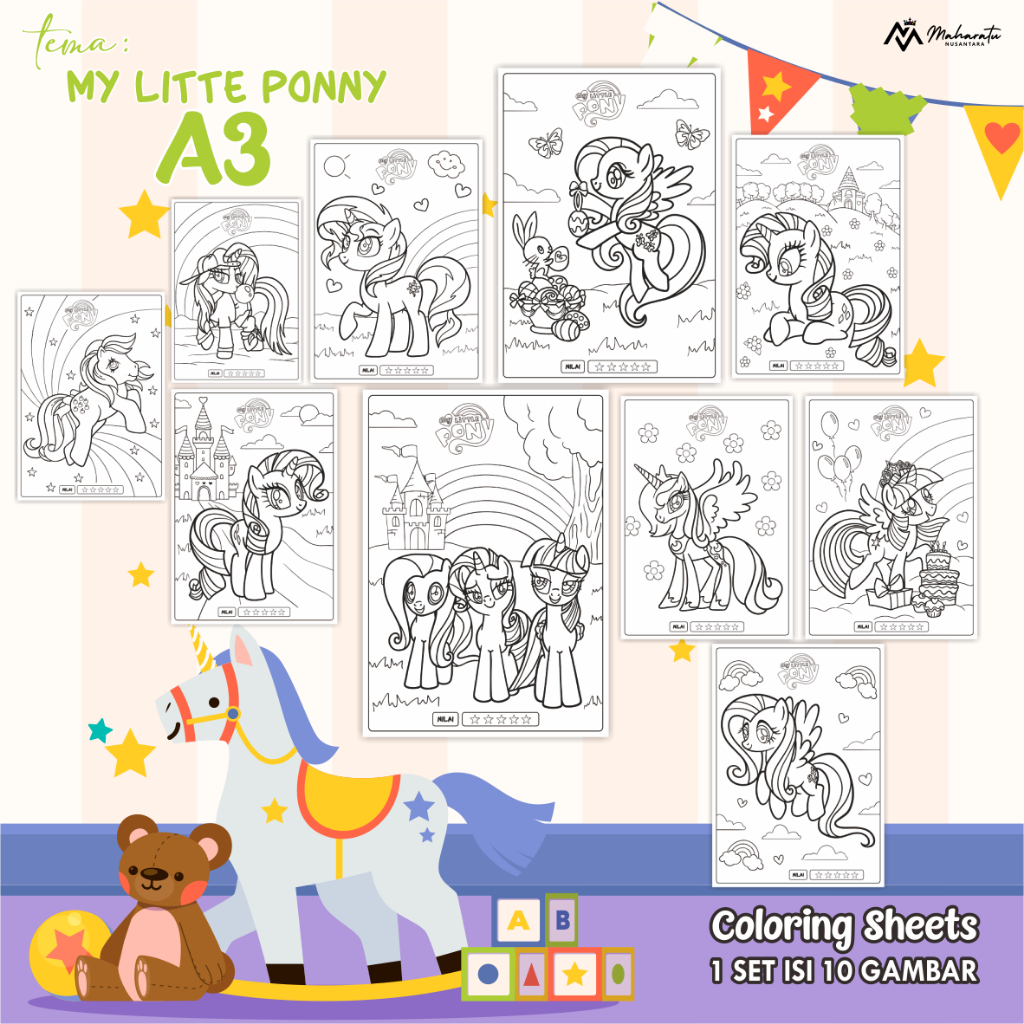 

[MY LITTE PONNY] LEMBAR GAMBAR UNTUK ANAK - KERTAS MEWARNAI ANAK A3 - COLORING SHEETS READY STOCK