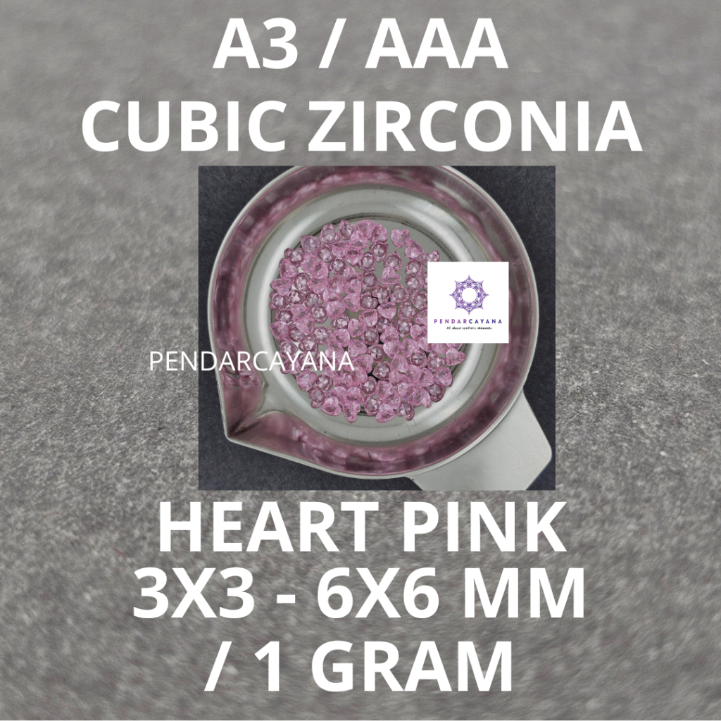 CUBIC ZIRCONIA A3 / AAA 3X3 - 6X6 MM HEART PINK / 1 GRAM