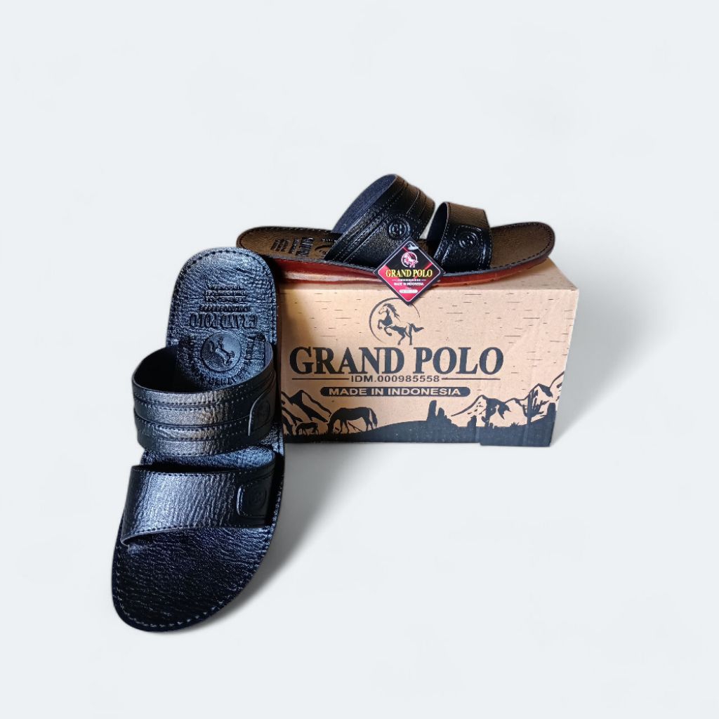 Sandal Pria Sandal Cowok Slop Ban 2 Terbaru Sandal Kulit Anti Licin Grand Polo