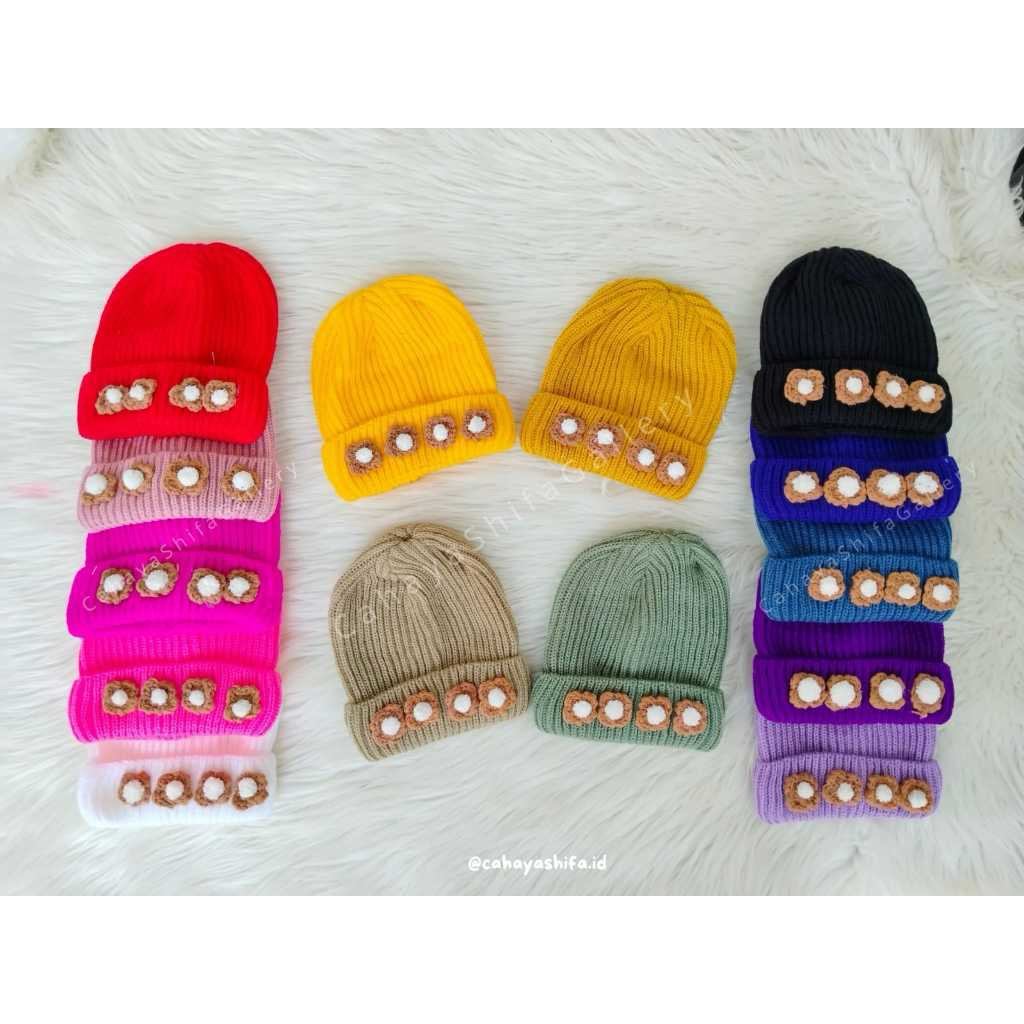TOPI KUPLUK RAJUT BUNGA BUNNY / TOPI KUPLUK ANAK PEREMPUAN / TOPI KUPLUK RAJUT ANAK PEREMPUAN BUNGA 