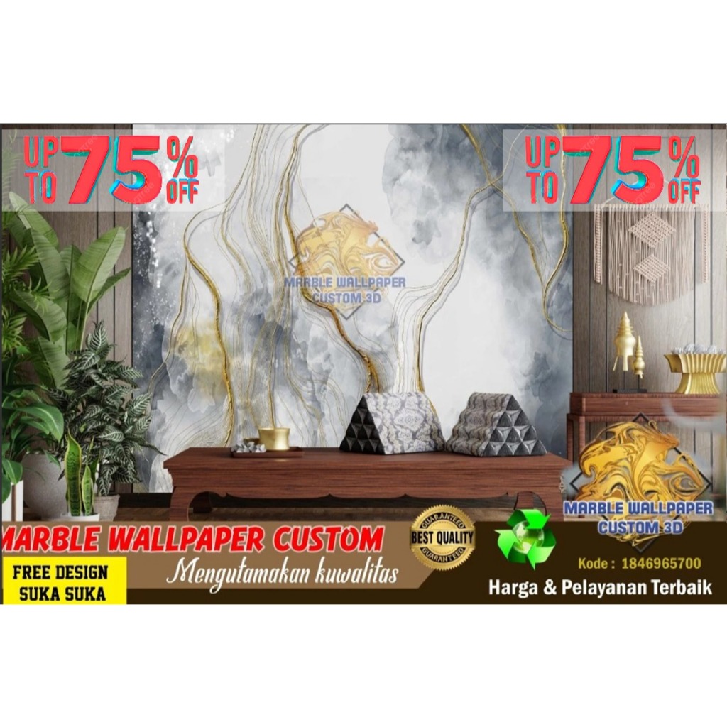 Wallpaper Custom 3D Tema Marmer | Wallpaper Dining Room Marmer | Wallpaper Ruang Makan Marmer | Wall