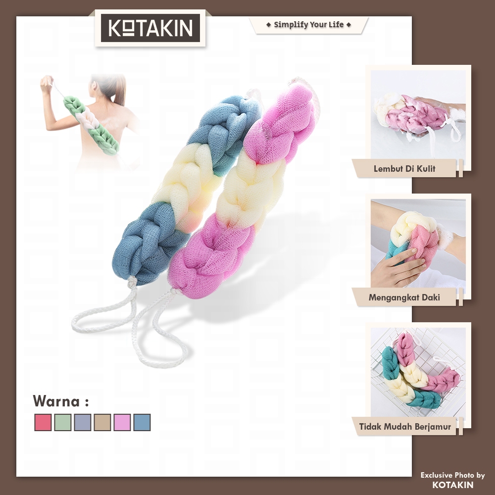 KOTAKIN Spons Mandi Pembersih Daki Punggung Shower Puff Busa Sabun Sponge Panjang Jaring Sikat Gosok