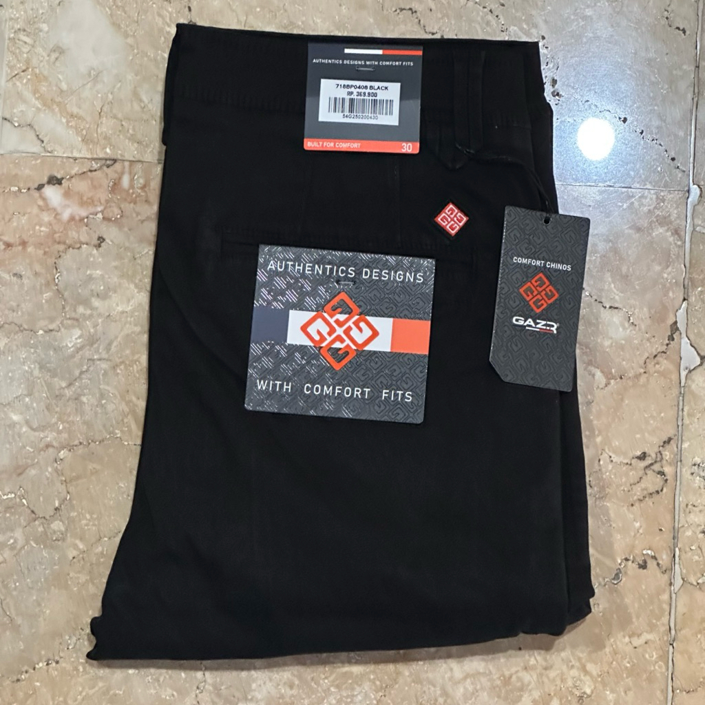 Celana Panjang Comfort Chinos Pria GAZR Original Slim Stretch Black 718BP0408