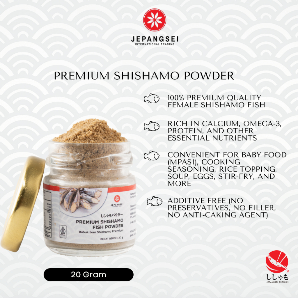 

JEPANGSEI PREMIUM Shishamo Powder 20g | Bubuk Ikan Shishamo | Bumbu Kaldu MPASI 100% Ikan Telur