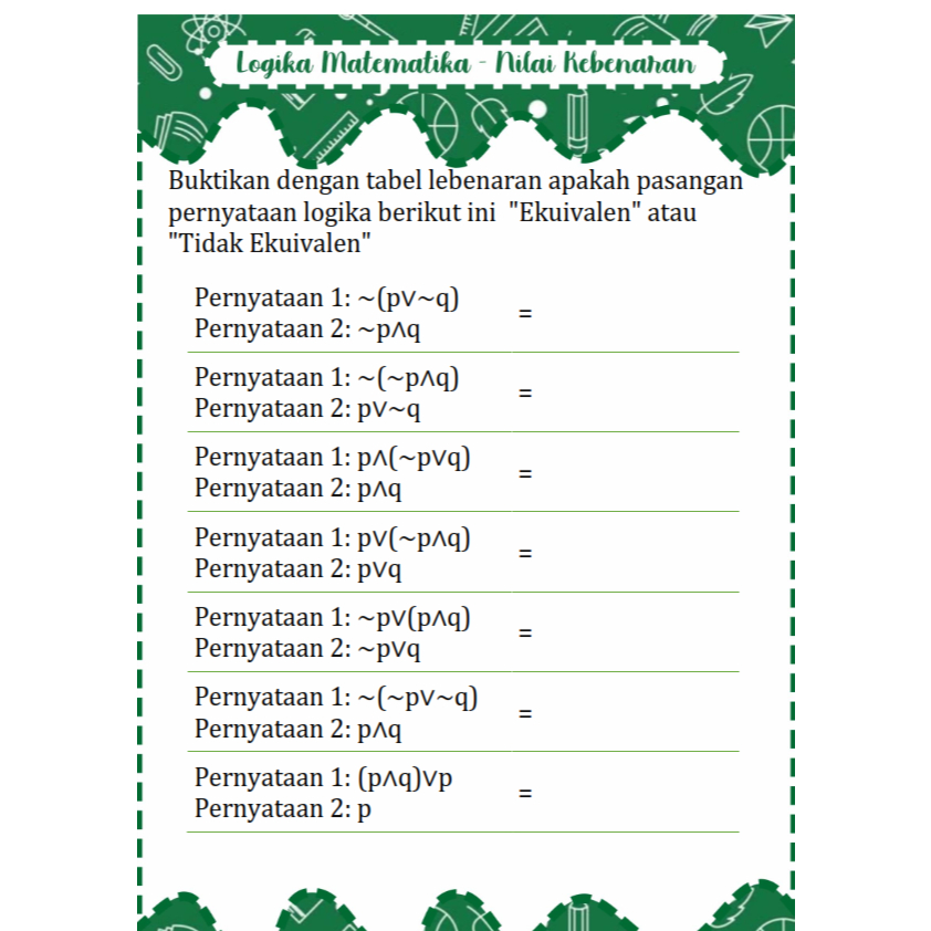 Printable worksheet Logika Matematika