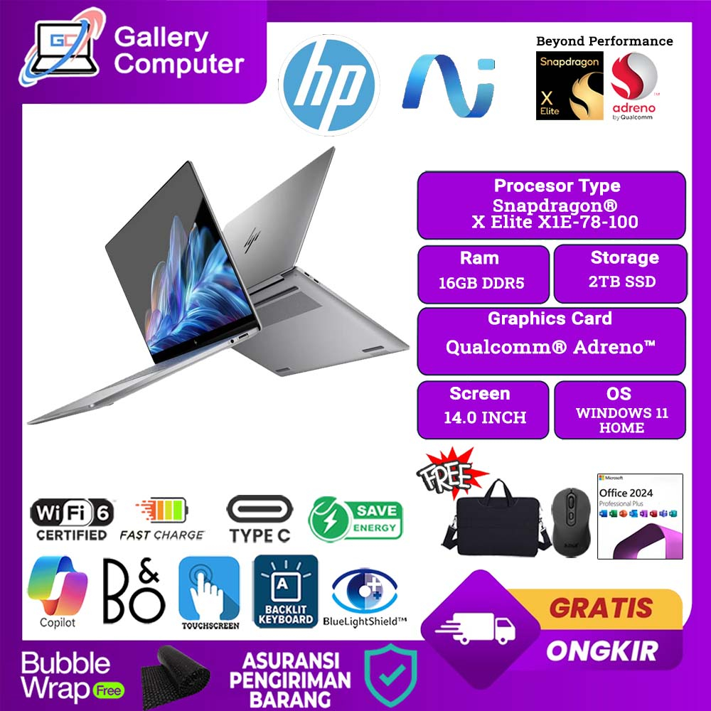 Laptop Hp Omnibook X 14 Snapdragon X Elite X1E78100 16GB 1TB Qualcomm Adreno 2.2K Touchscreen Window