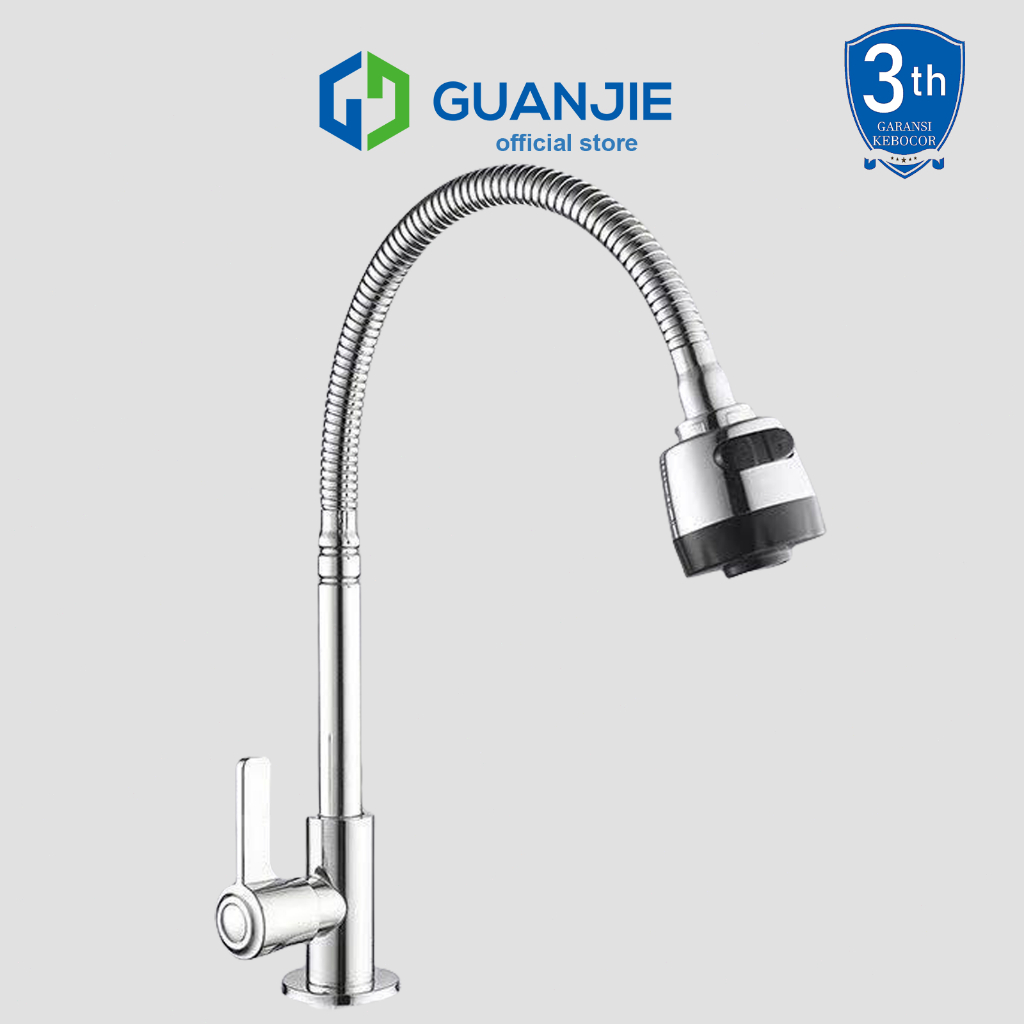 GUANJIE - SUS304 Kran Angsa Fleksibel Kran Cuci Piring Hitam Kran Cuci Piring Dinding Anti Karat Pro