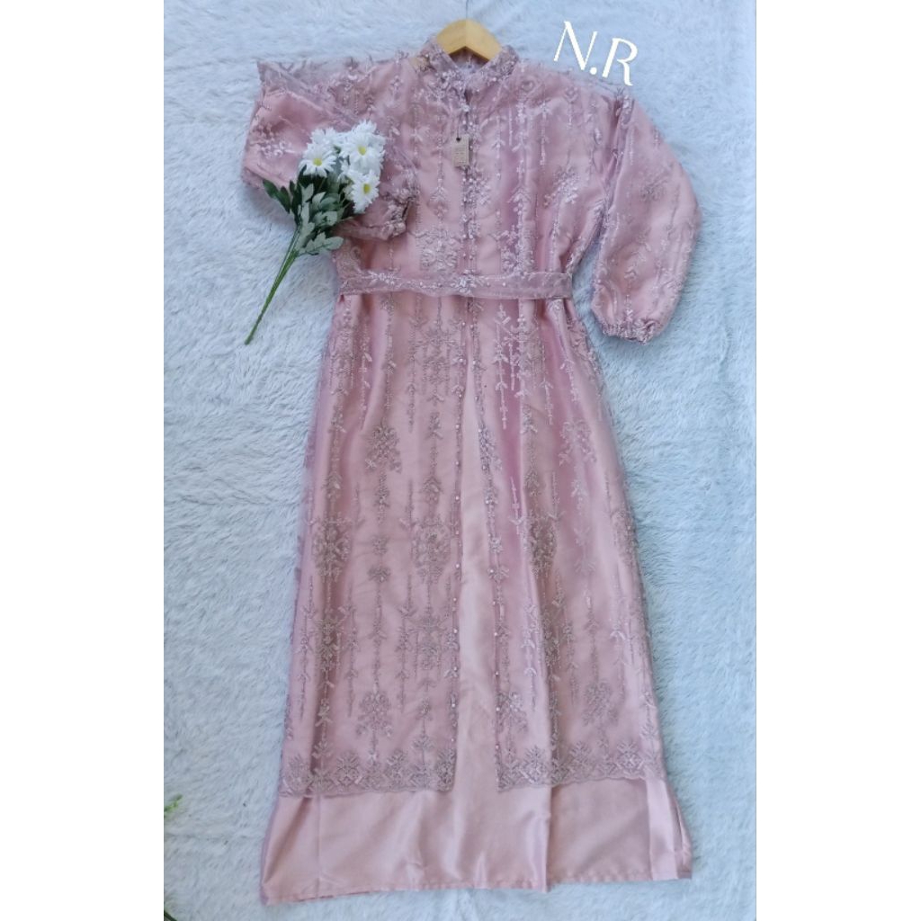 Outer Nagita Set iner  Gamis Terbaru/Outer Wanita Set Muslimah Kondangan full Payet mutiara 2025