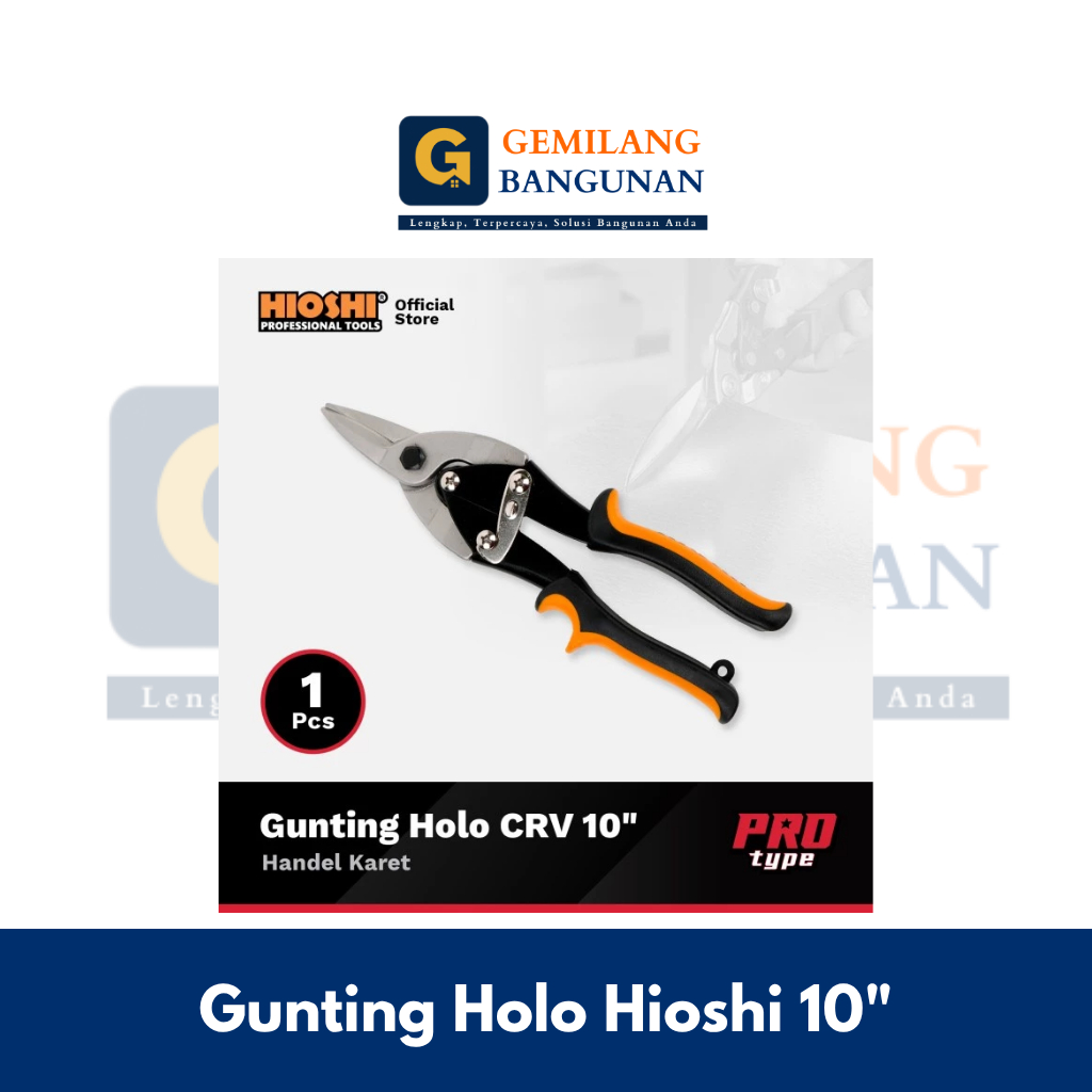 Gunting Holo Hioshi 10" / Gunting Baja Ringan / Seng / CRV / Kepala Lurus 10"