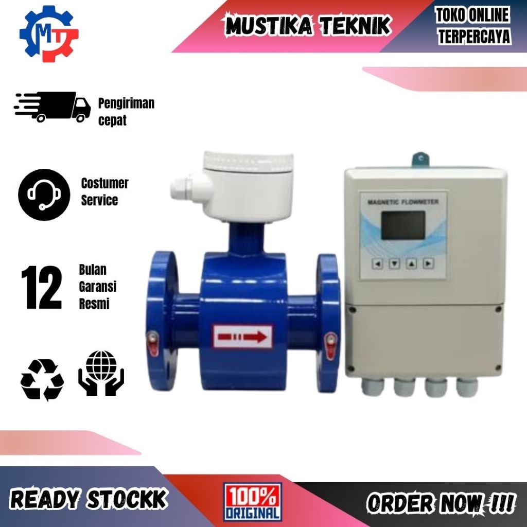 Flowmeter Electromagnetic 4"DN100 Flow meter PTFE Magnetic Aliran Cairan Makanan Kimia Limbah
