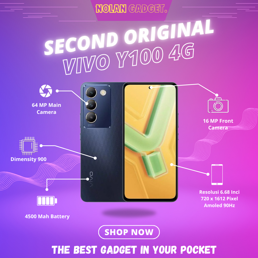VIVO Y100 4G RAM • 8/128 • 8/256 GB BERGARANSI RESMI INDONESIA FULLSET SECOND NOLAN GADGET