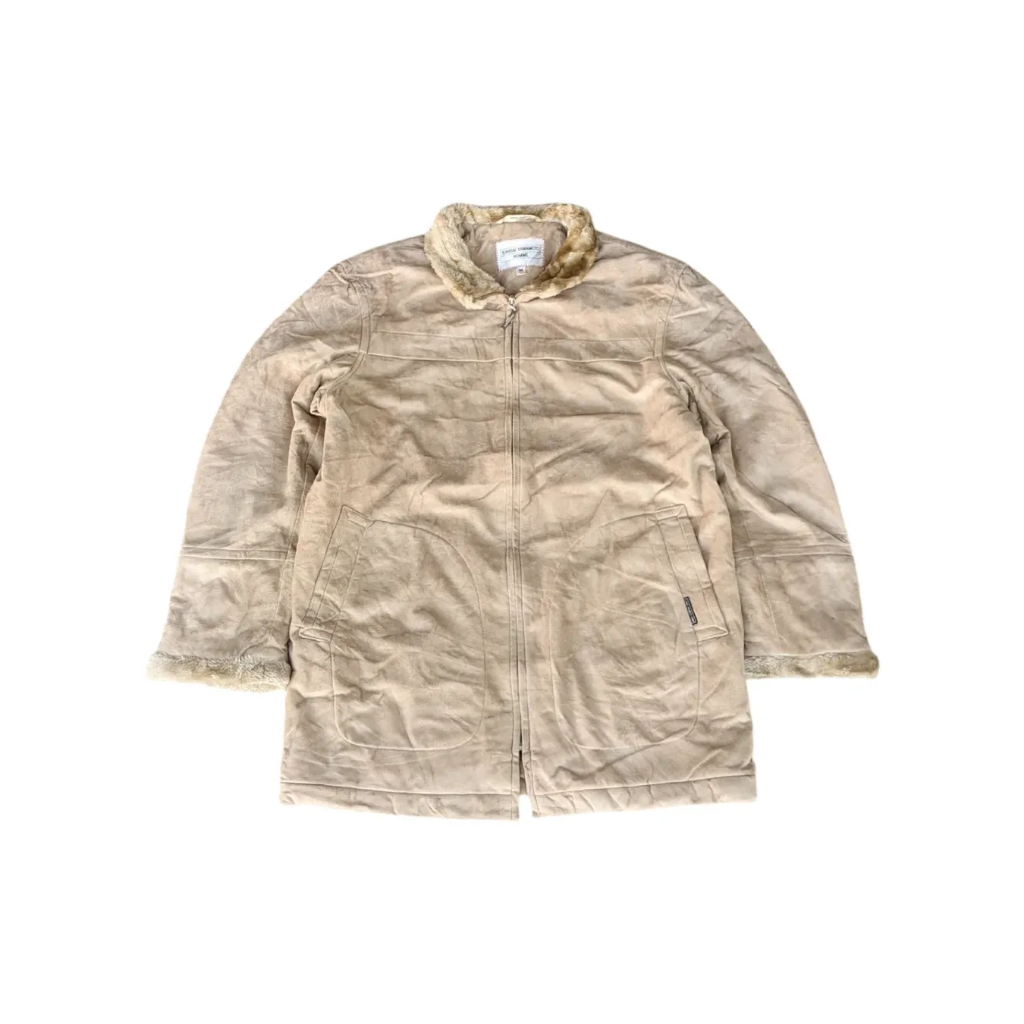 KANSAI YAMAMOTO HOMME - Jaket Kulit Jaket Kulit Suede Sherpa Pria Coklat Muda Size fit L