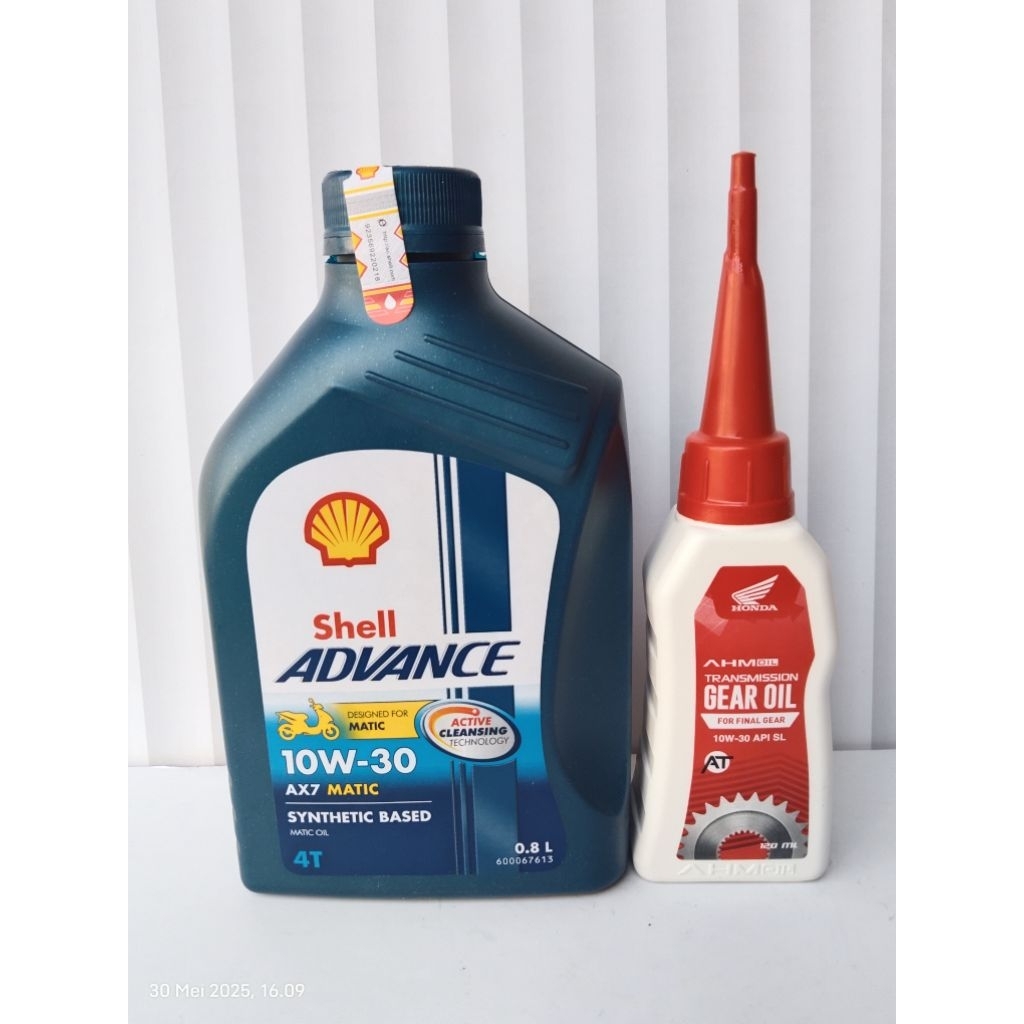 PAKET OLI SHELL AX7 0,8 METIK DAN AHM GEAR PELUMAS OIL MESIN MOTOR HONDA METIK BEAT BEAT FI VARIO SC