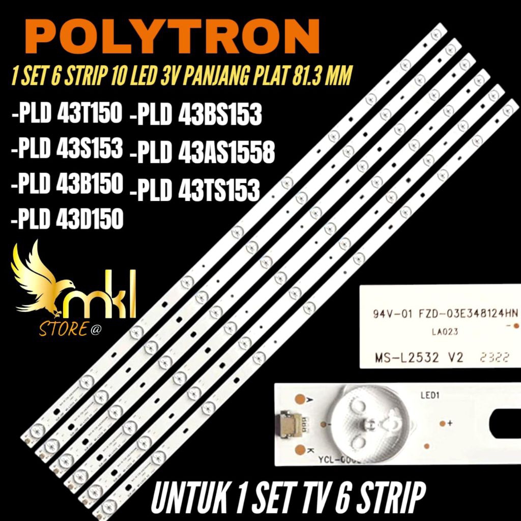 BACKLIGHT TV LED POLYTRON 43 INCH PLD-43B150- PLD-43T150- PLD-43D150- PLD-43T150- PLD-43S153- PLD-43