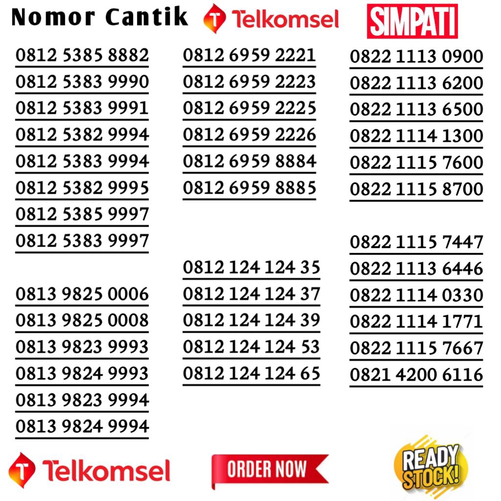NOMOR CANTIK TELKOMSEL SIMPATI - KARTU PERDANA NOMOR CANTIK SIMPATI ABC ABC TRIPLE 888 999 777 666 1