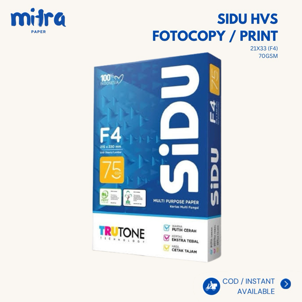 

SIDU Kertas F4 70 Gr Digital 1 Rim (500 lembar) Kertas HVS F4 Kertas Fotocopy