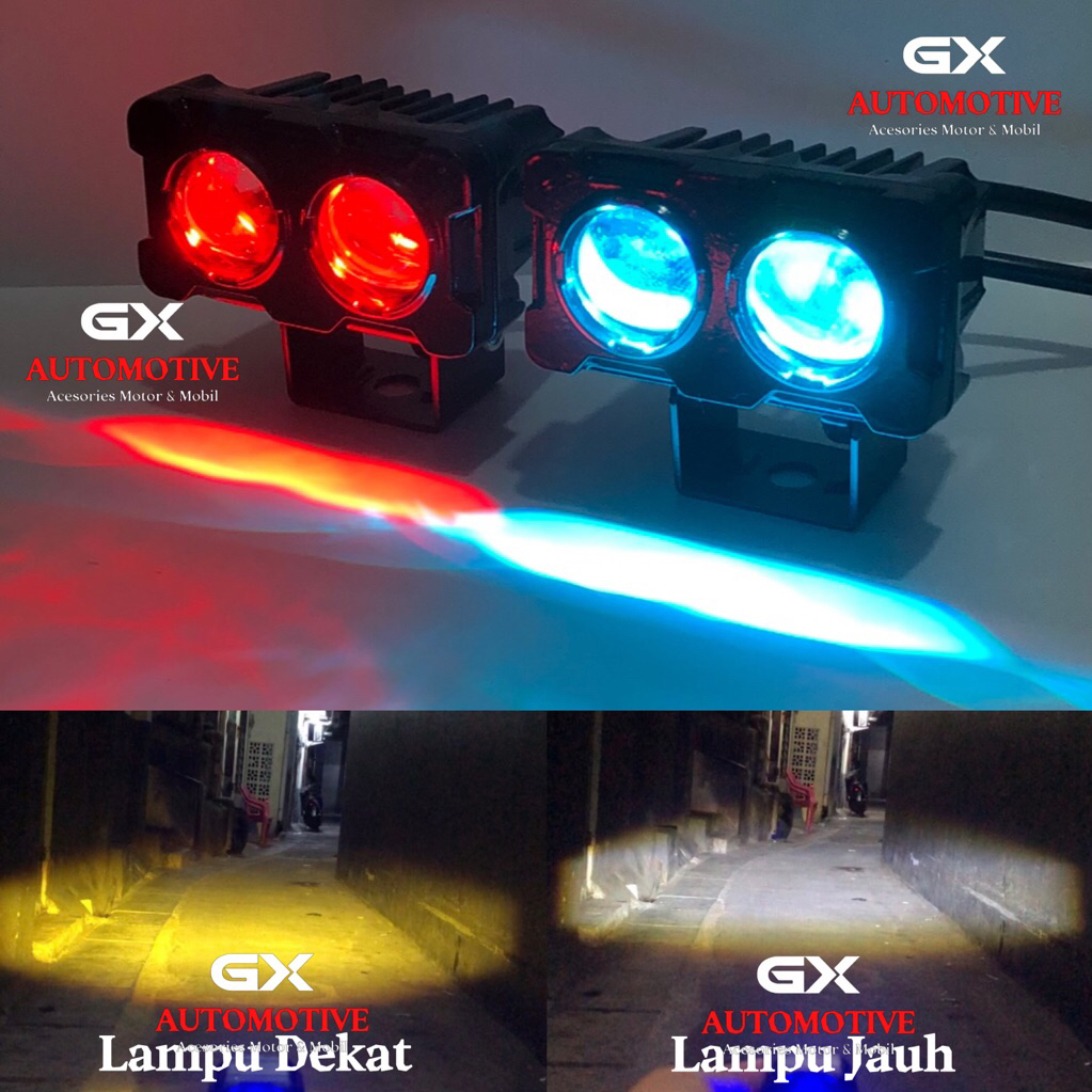Lampu Tembak LED Laser 2 Mata D2 D3 Plus Devil Waterproof