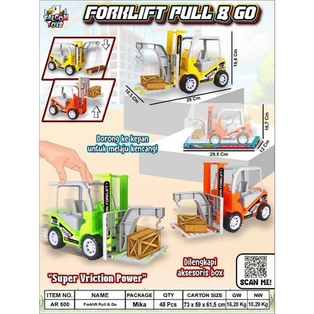 Mainan Anak Mobil Kontruksi Forklift Pull&Go / Mainan Alat Pemindah Barang AR500 / Mainan Forklift P
