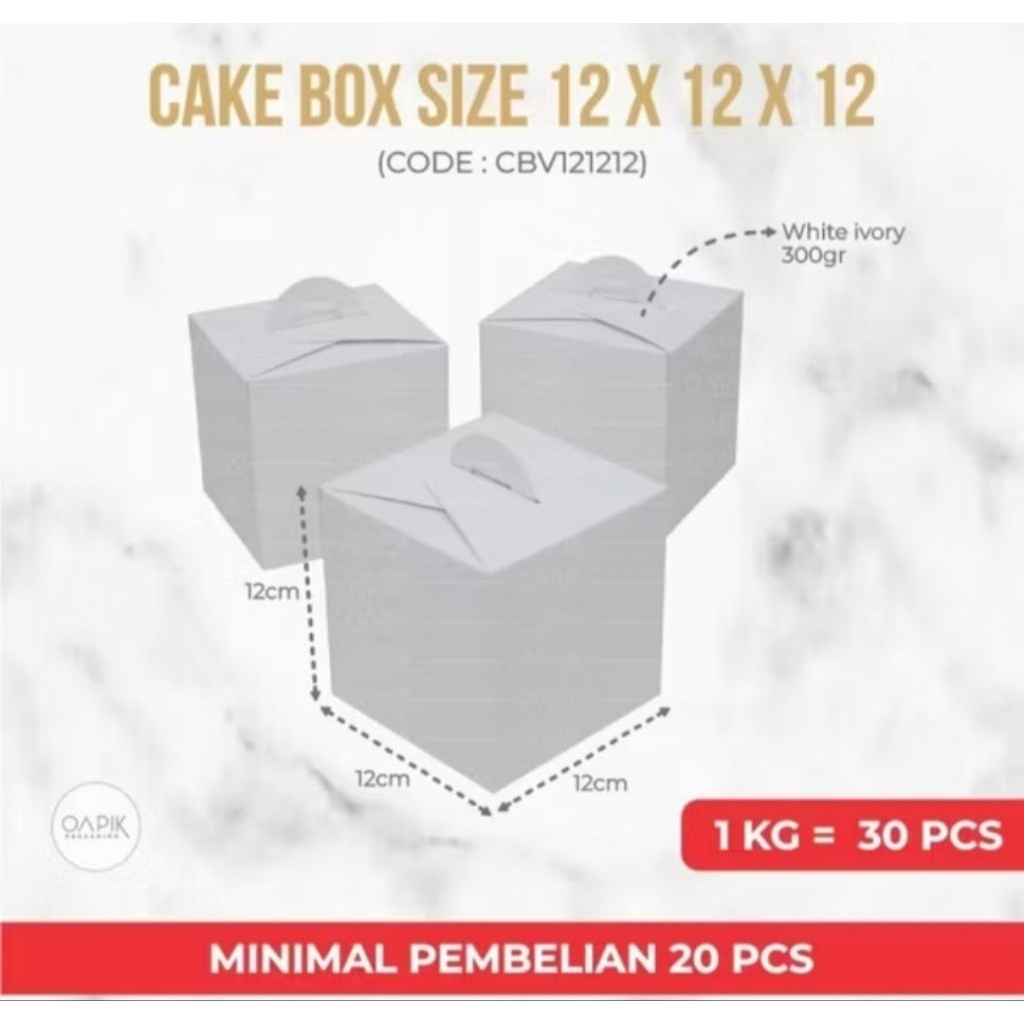 Cake Box Mika 12x12x12, Kemasan Kue, Packaging Kue, Dus Cupcake