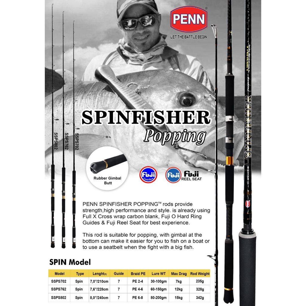 PENN SPINFISHER POPPING Spinning Rod 702 762 802 | Joran Pancing Popping FUJI Guide Saltwater SSPS