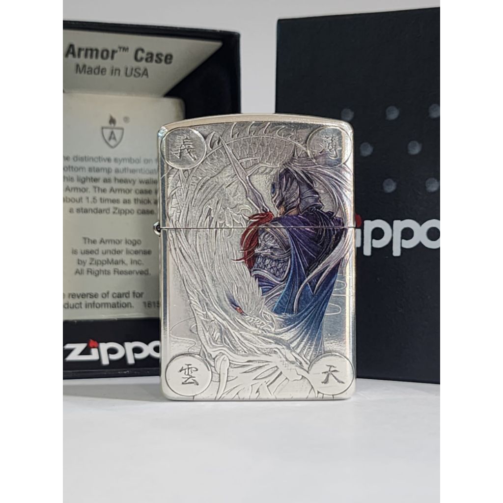 Original Zippo Armor Zhao Yun ( Zilong ) Colorful engrave design 2 sisi Silver Plated