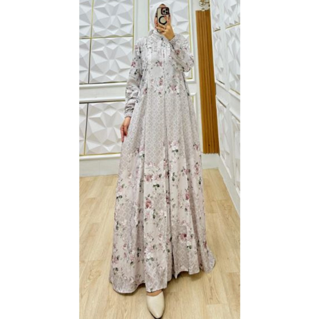 Gamis Sruti Babydol - Wanita Muslim Dewasa Putih Elegan Motif Bunga -  Model 2