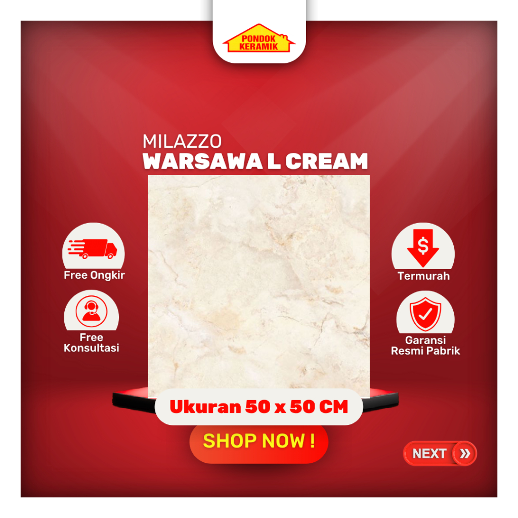 Keramik Lantai Motif Marble 50x50 Warsawa Light Cream Marble Glossy