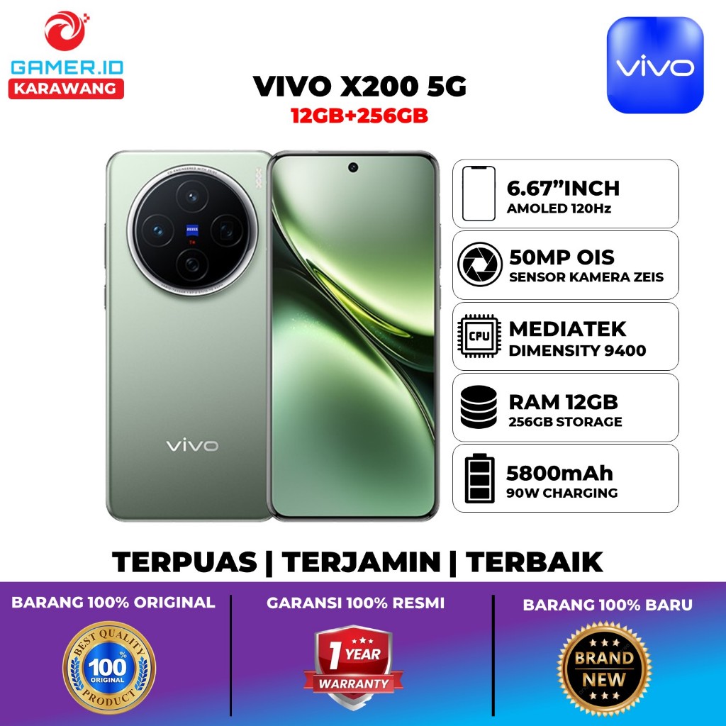 Vivo X200 5G Ram 12GB Up to 24GB Memori 256GB Mediatek DImensity 9400 Android 15 Baterai 5800mAh