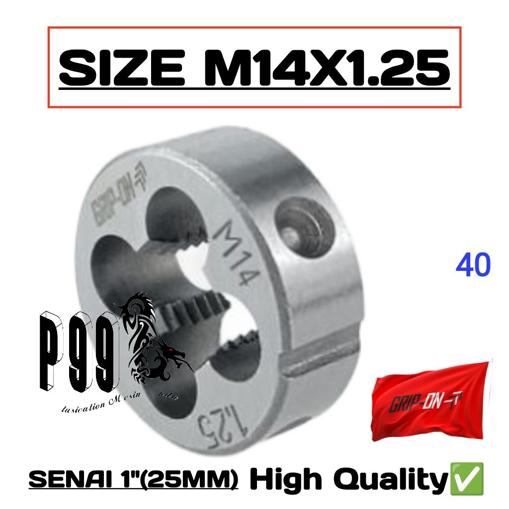 Mata Senai Drat Luar Round Dies Senay M14x1.25 GRIP ON Sney Snai Ulir Drat Luar Baut 19 Lebar 1inch 