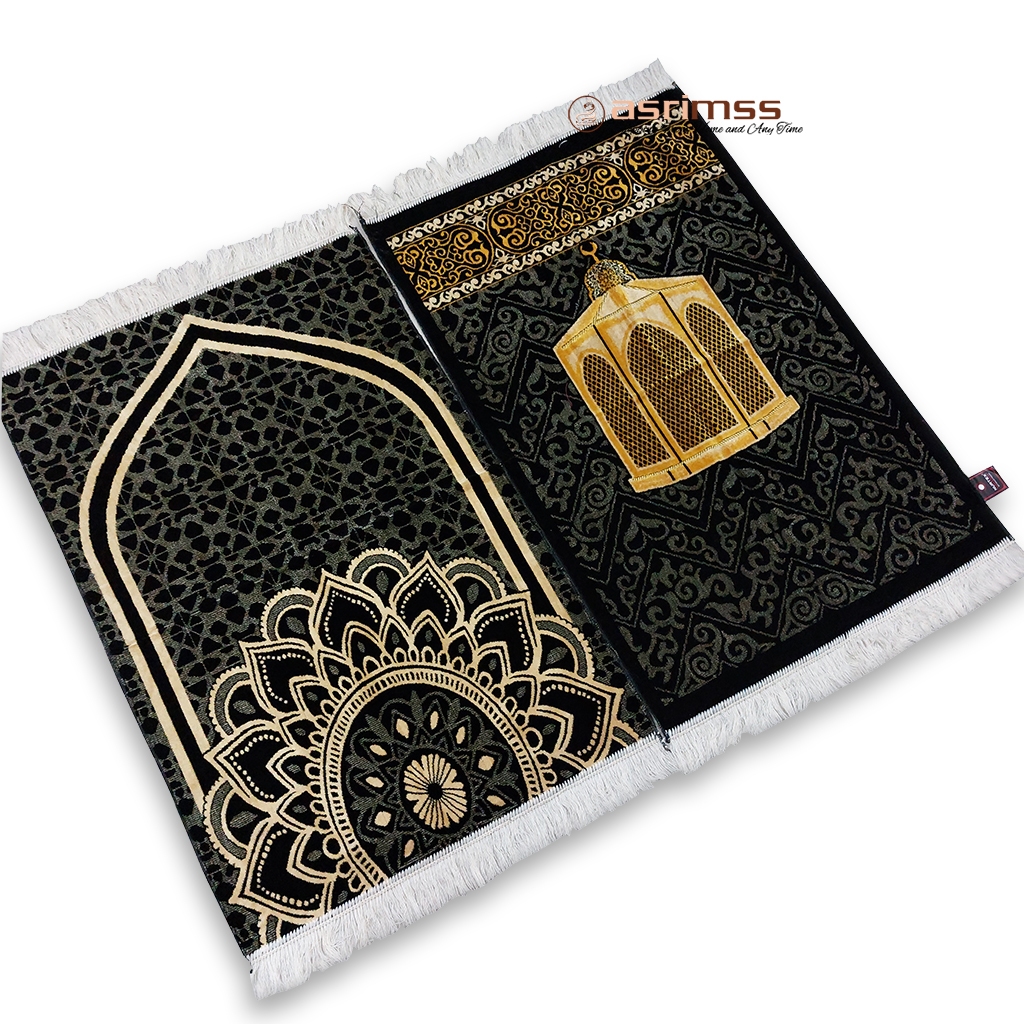 Sajadah Turki Kiswah Hitam Mewah 70x110 cm - Kualitas Premium Import / Sejadah Kabah Elegan