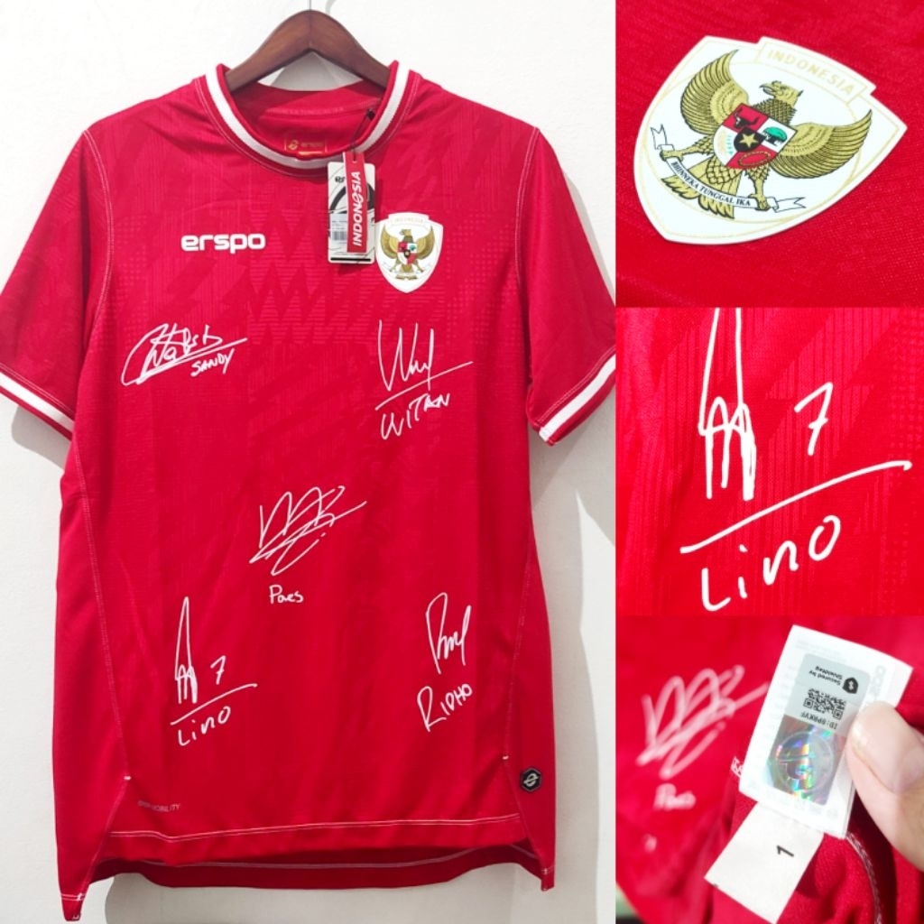 original limited tanda tangan jersey replica timnas Indonesia home 2024 erspo size L