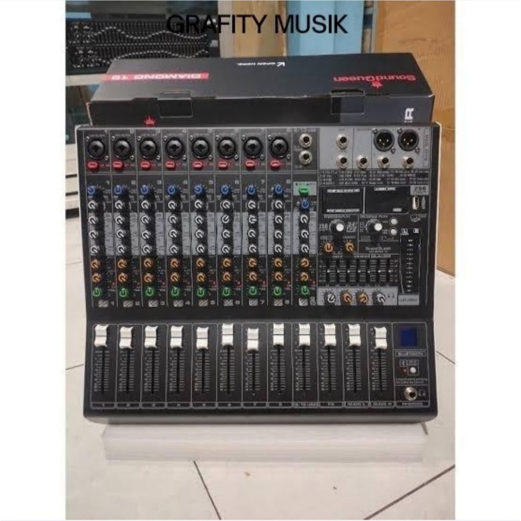 Mixer Audio SoundQueen Diamond 10 original 10ch 8 mono 2 stereo sudah ada compress efek 256 dsp Orig